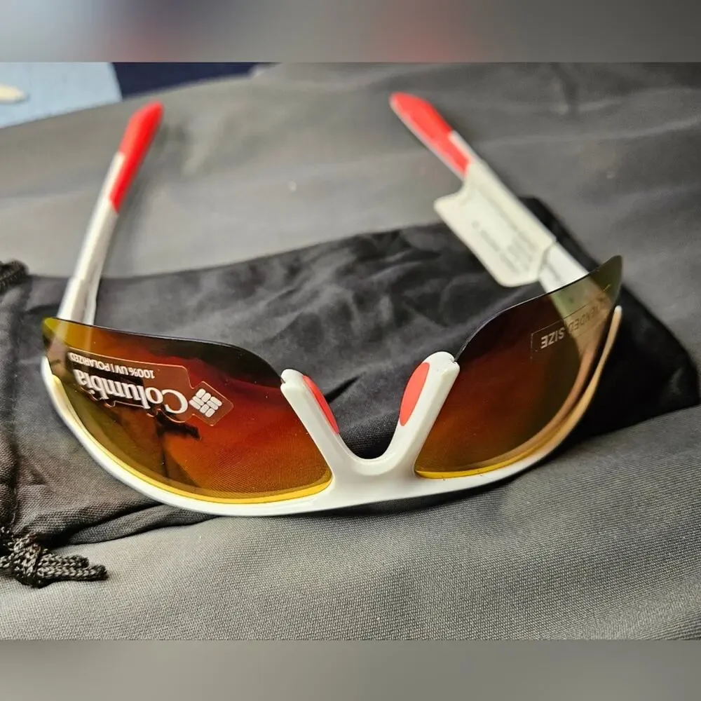 NWT Columbia White Sunglasses with Red Lenses 100% UV Polarized.